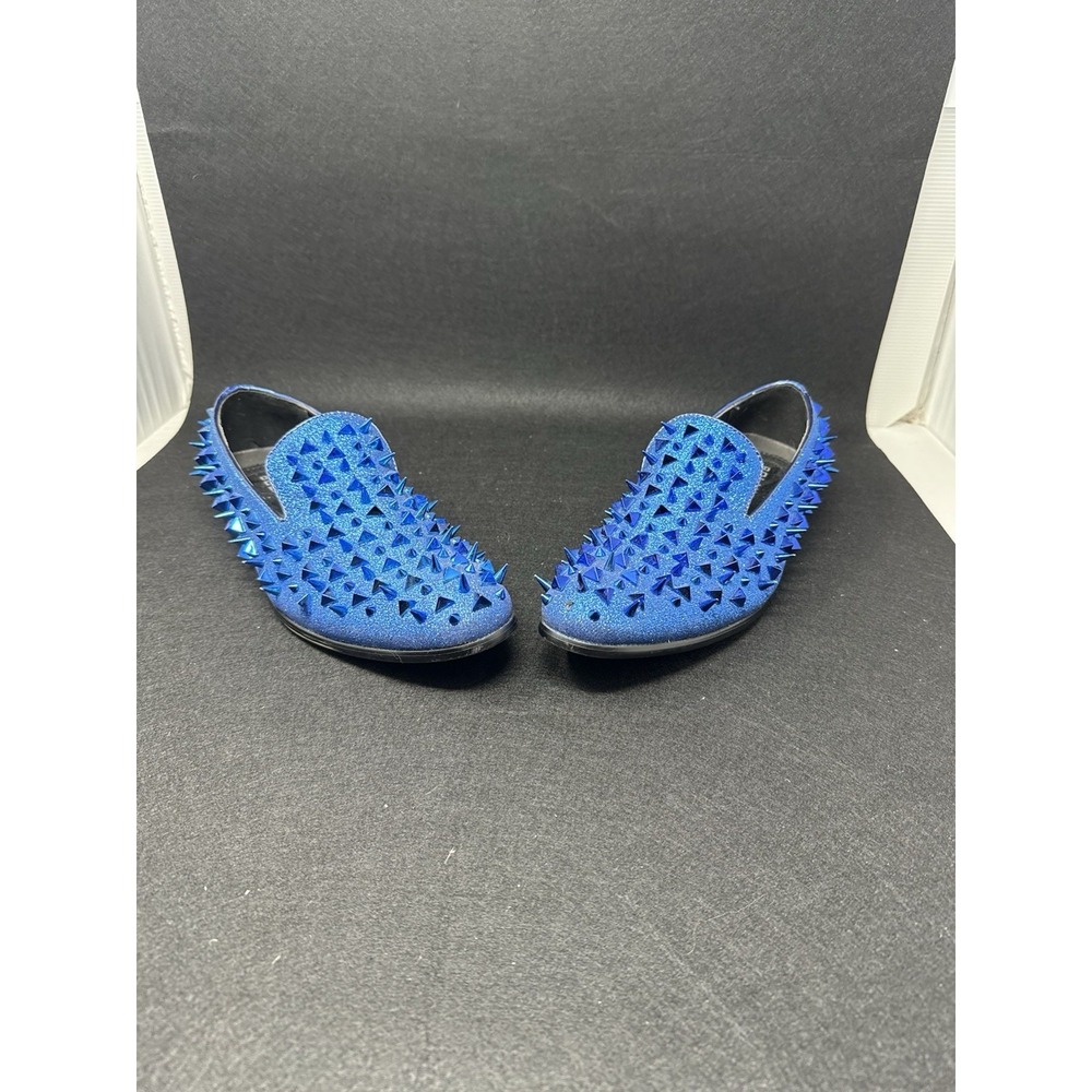 Bolano Mens Blue Spiked Loafers Glitter Studded Slip On Dress Shoes Size 10.5 - Picture 4 of 6